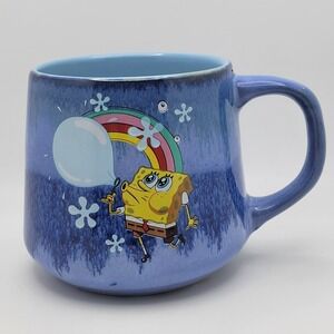 SpongeBob SquarePants 18oz Ceramic Mug Blue Drip Glaze‎ Rainbow Bubble